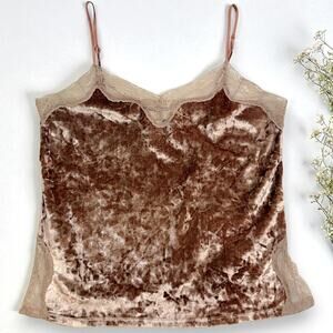 Lauren Conrad M Velour Lace Trim Top Pink Cozy Chic Lounge Sleep‎ Sexy Y2K Retro